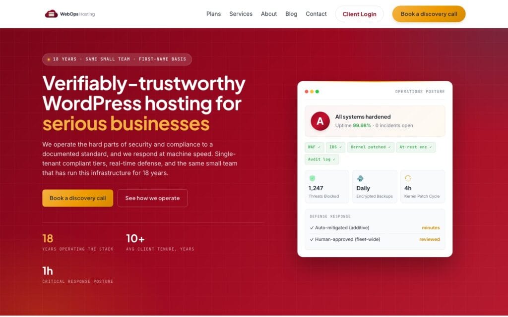 The WebOps Hosting home page
